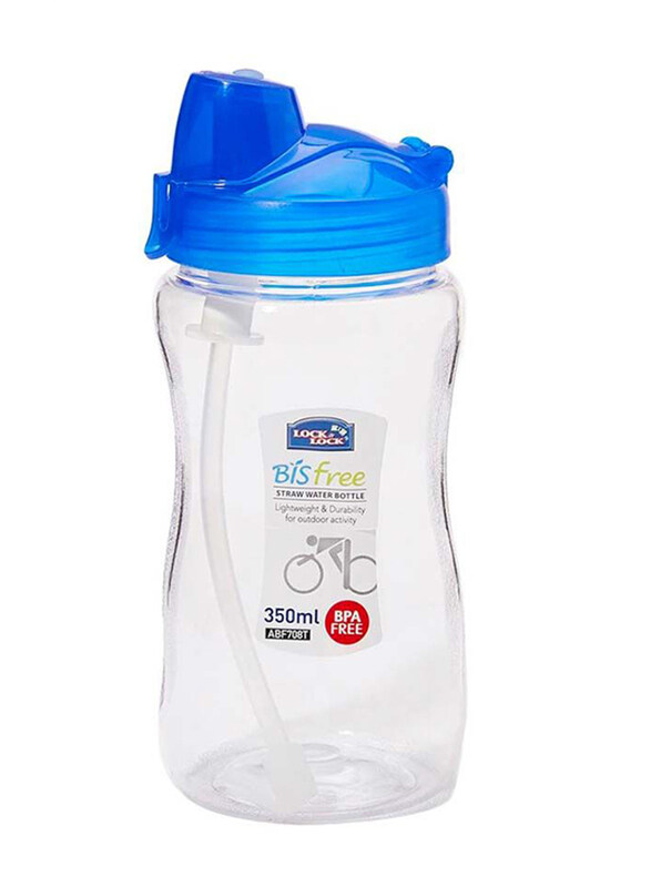 

Lock & Lock 350ml Water Bottle With Straw, HAP708T, Clear/Blue