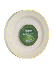 Falcon 22.5cm 20-Piece Gold Ring Disposable Round Ivory Plastic Plates, White