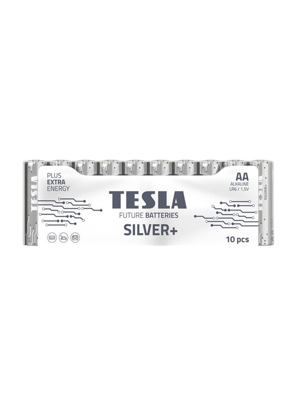 

Tesla Silver+ Alkaline AA Battery, 10 Pieces, Silver