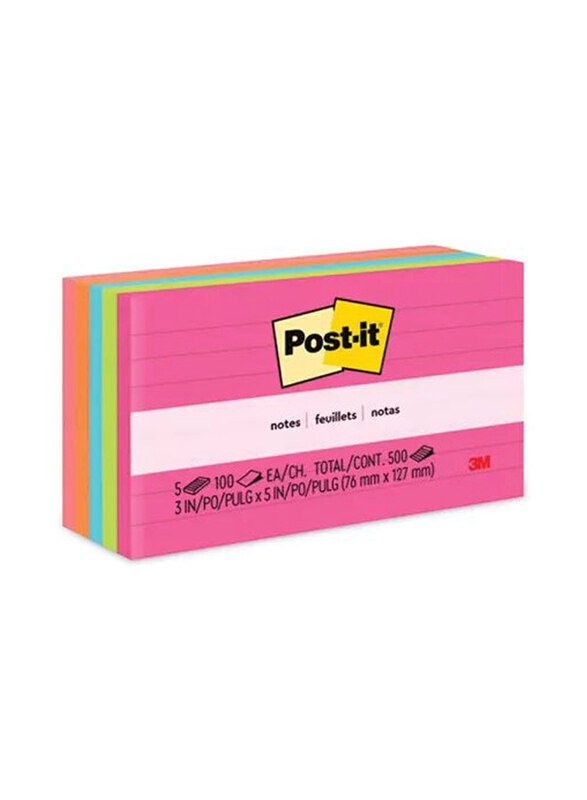 

Post-it Original Note Pads, 3 x 5-inch, 5 x 100 Sheets, Multicolour