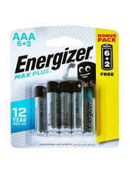 Energizer Max Plus AAA Alkaline Battery, 8 Pieces, Silver/Black