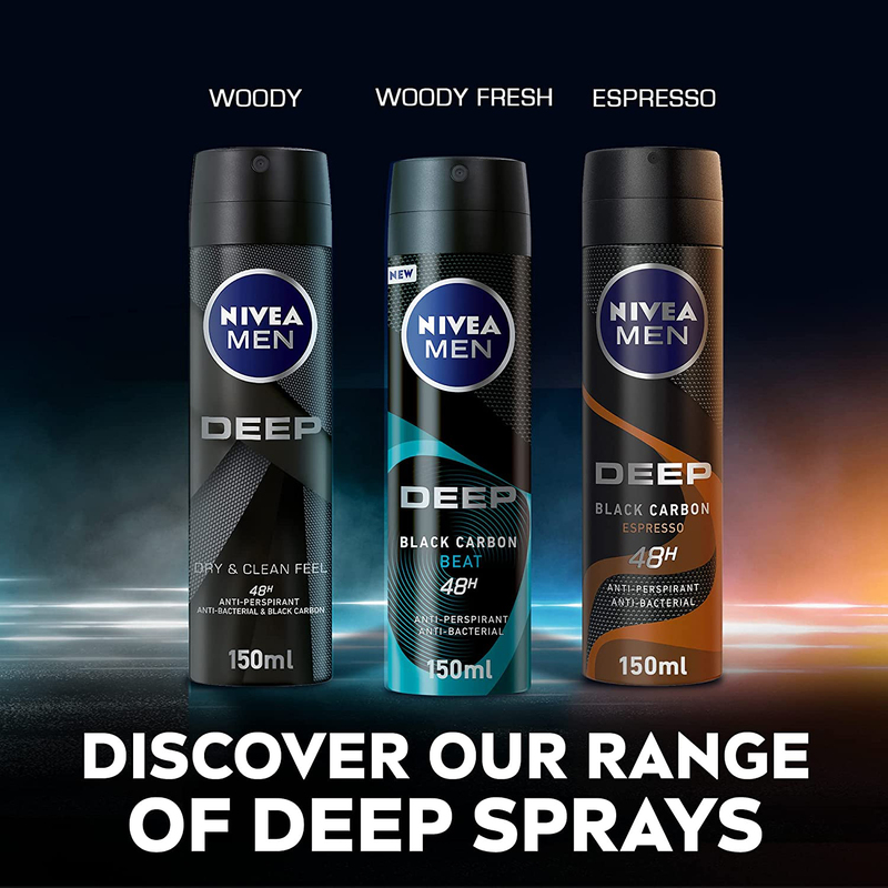 Nivea Men Deep Black Carbon Espresso Anti-Perspirant Spray, 150ml