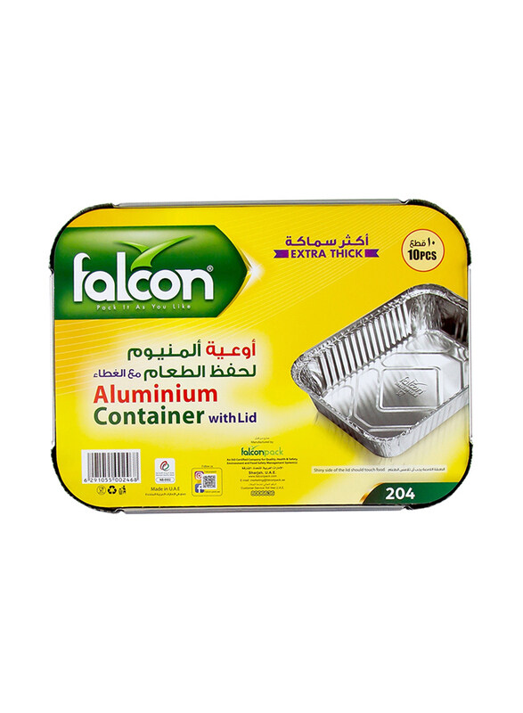 

Falcon Aluminium Rectangle Container with Lid, 10 Piece, 204/83185, Silver