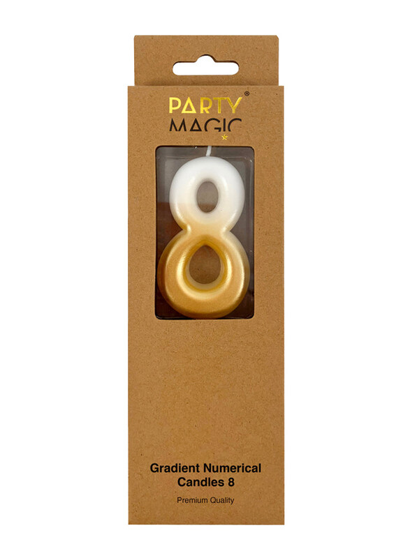 

Party Magic Gradient Numerical #8 Candles, Gold/White
