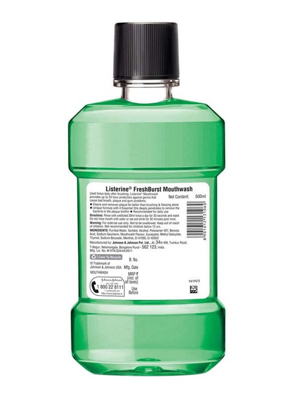 Listerine Fresh Burst Mouthwash, 500ml