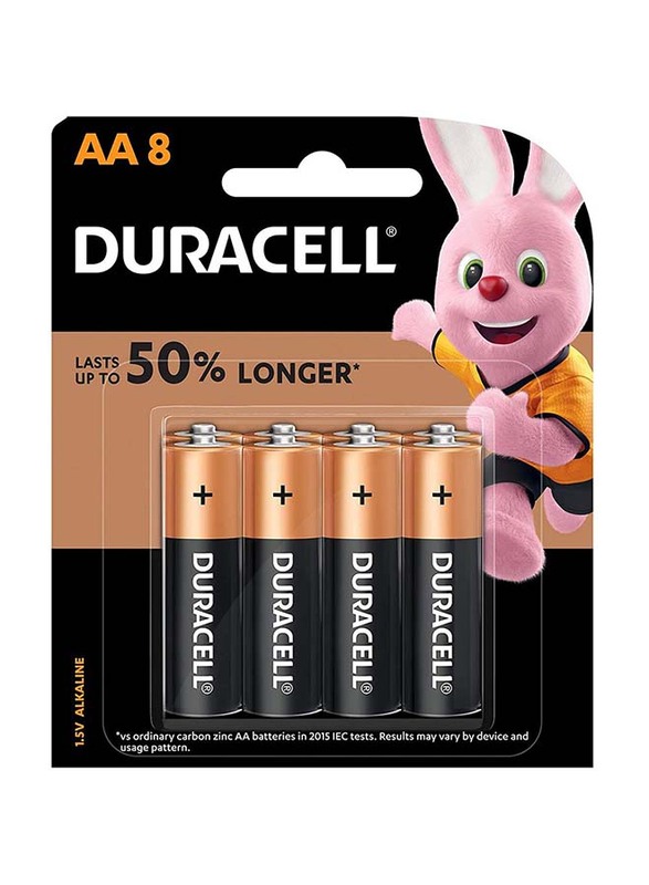 Duracell AA Alkaline Battery, 8 Pieces, Brown/Black