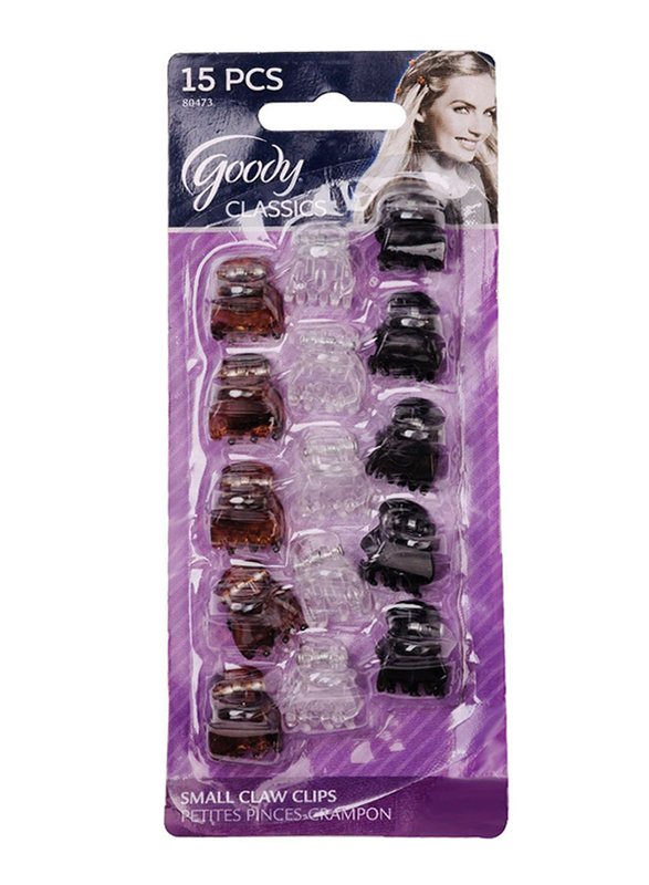 Goody Classics Micro Mini Small Claw Clip, 15-Pieces, Black/Brown/White