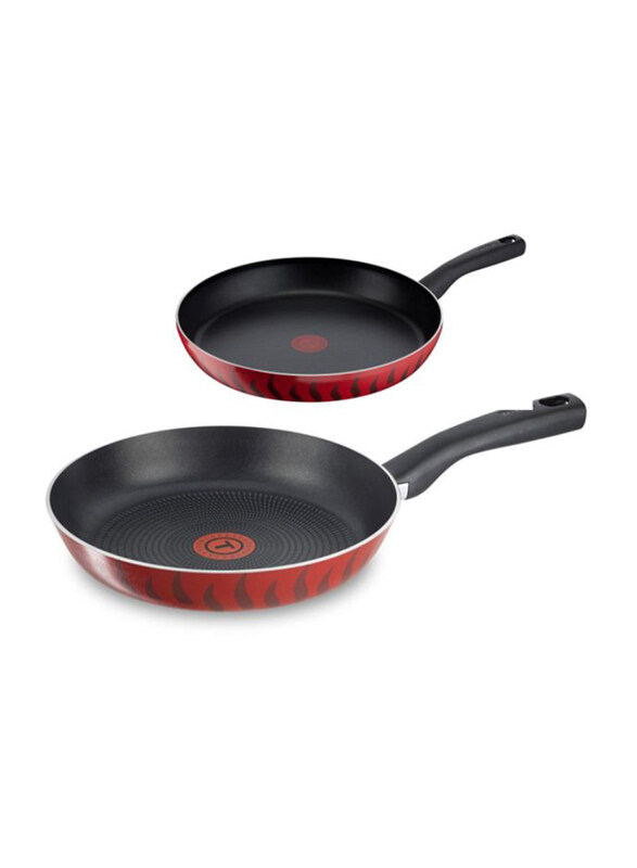 

Tefal 2-Piece 28 & 24cm G6 Tempo Flame Non-Stick Round Fry Pan Set, Red/Black