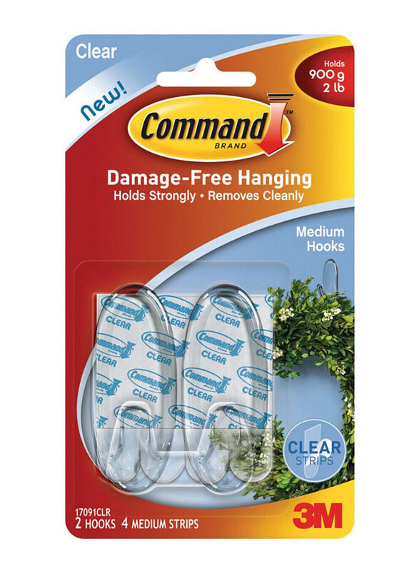 

3M Command 2 Clear Hooks with 4 Clear Strips Set, White