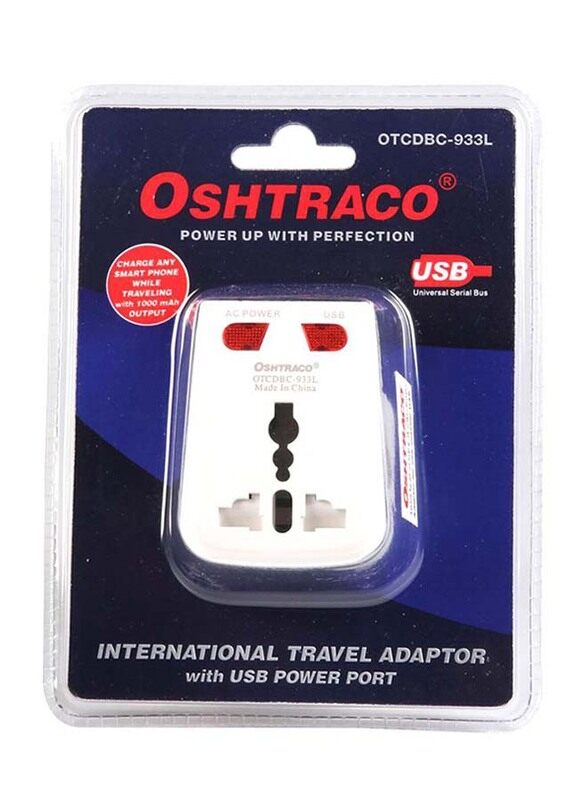 

Oshtraco Travel Adaptor with USB Charger, White