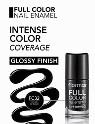 Flormar Full Color Nail Enamel, 8ml, FC32 Victory of Black, Black