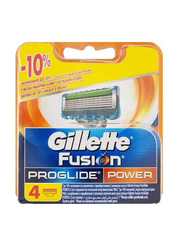 Gillette Fusion ProGlide Power Razor Blades, Blue/Silver, 4 Pieces