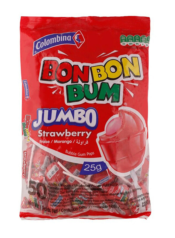 

Colombina Bon Bon Bum Jumbo Strawberry Bubble Gum Pops, 50 x 25g
