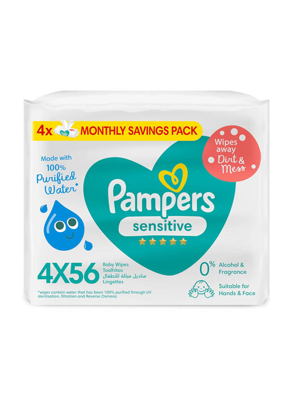Pampers 4 x 56 Pieces Sensitive Protect Baby Wipes