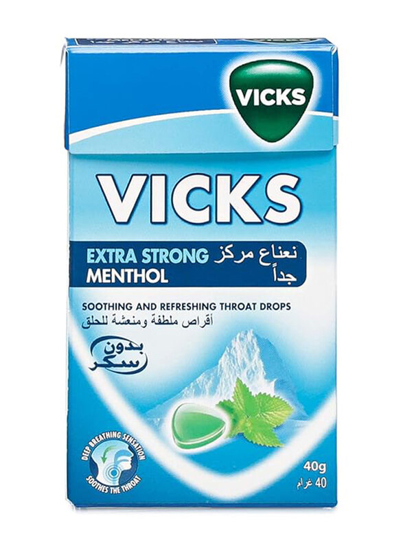 

Vicks Extra Strong Menthol Soothing & Refereshing Throat Drops, 40g