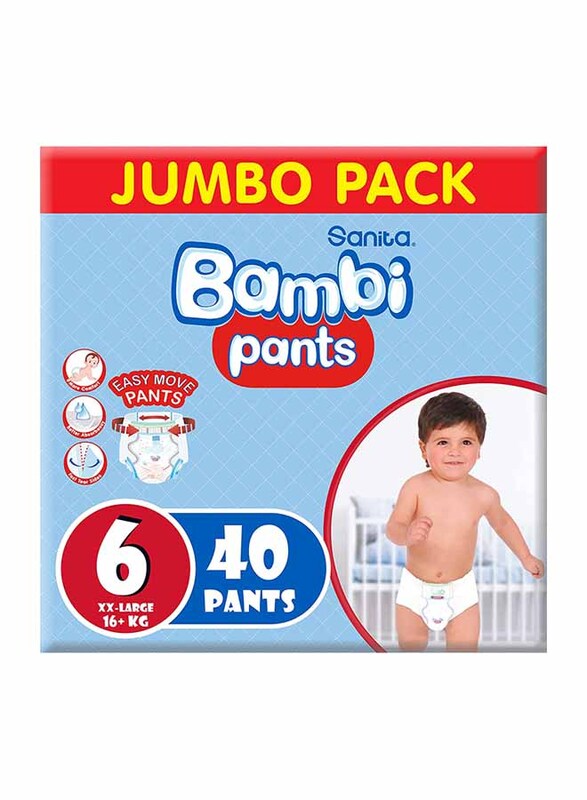 

Sanita Bambi Pants Baby Diapers, Size 6, XX-Large, 16+ Kg, 40 Counts