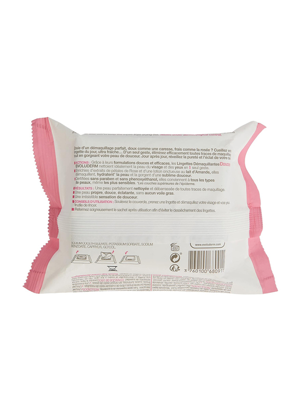 Evoluderm Make Up Remover Wipes All Skin Type, 2 x 25 Pieces, Pink