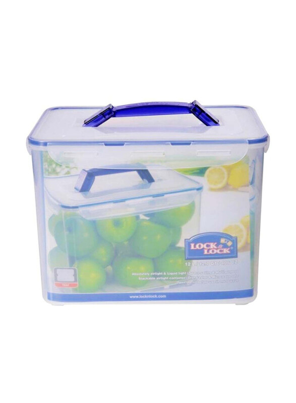 

Lock & Lock Rectangle Food Container with Handle, 12 Liters, Clear/Blue