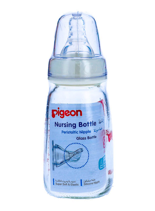 Pigeon Glass Nurser K-4 Bottle with Peristaltic Nipple, 120ml, Clear