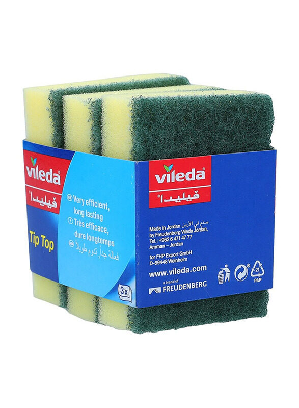 

Vileda Tip Top Dish Washing Medium Foam Sponge Scourer, Yellow/Green, 3 Pieces