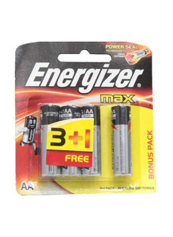 

Energizer E91BP4 Max AA Alkaline Battery, 4 Pieces, Silver/Black