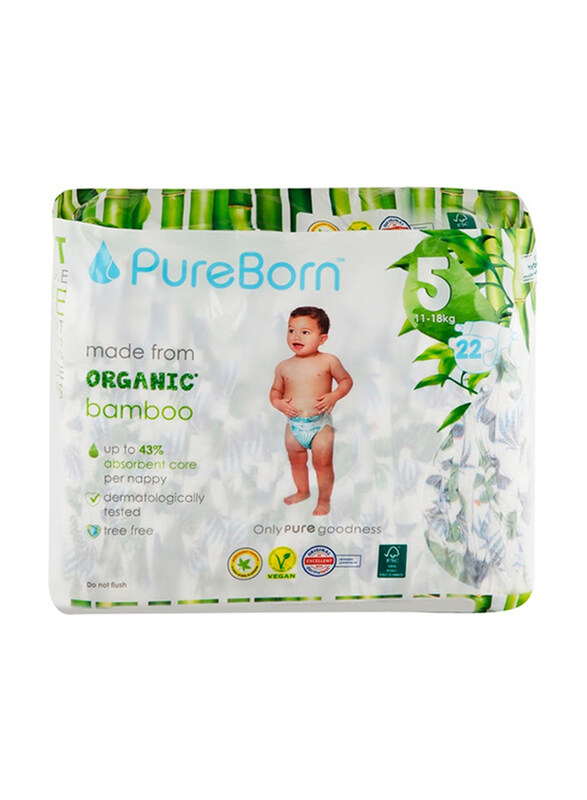 

Pureborn Eco Organic Bamboo Baby Diapers, Size 5, 11-18 kg, 22 Count