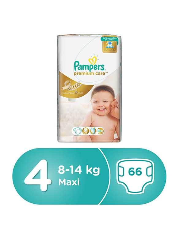 Pampers Premium Care Diapers Size 4, Maxi, 8-14 kg, Jumbo Pack, 66 Count