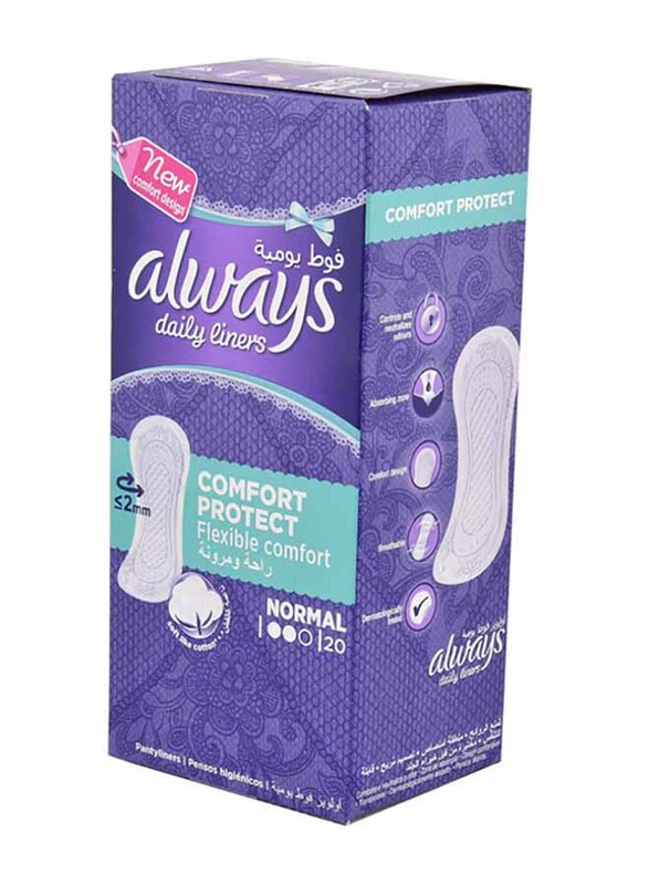 Always Daily Liners Flexible Comfort Sanitary Pads, Normal, White, 20 Pieces