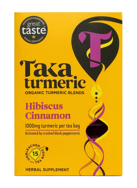 Taka Turmeric Organic Turmeric Blends Hibiscus Cinnamon Tea, 15 Tea Bags x 2.4g