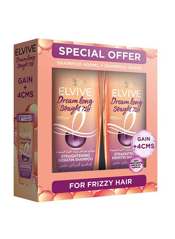 

L'oreal Paris Elvive Dream Long Straight Shampoo for Frizzy Hair, 2 x 400ml