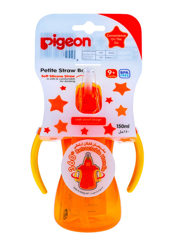 Pigeon Petite Soft Silicone Straw Bottle, 150ml, Orange