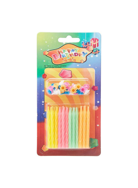 

Happy Birthday 24 Neon Candles with 12 Holders, Multicolour