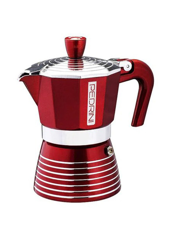 

Pedrini 3 Cups Coffee Maker, Silver/Red