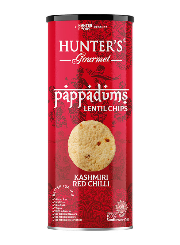 

Hunter's Gourmet Pappadums Lentils Kashmir Red Chili Chips, 120g