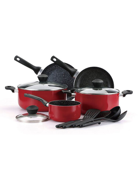 

Bergner 12-Piece Bellini Aluminium Round Cookware Set, Red/Black