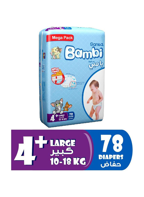 

Sanita Bambi Diapers Bv, Large, 10-18 kg, Mega Pack, 78 Count