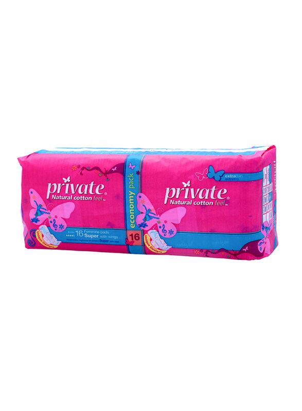 

Private Natural Cotton Feel Extra Thin Super with Wing Sanitary Pads, 16 Pieces