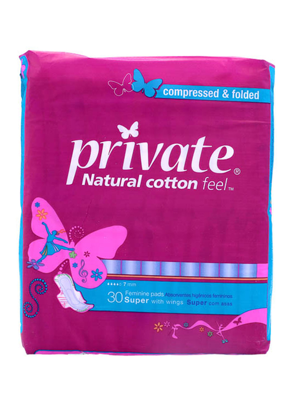 

Private Natural Cotton Feel Thin Super with Wing Sanitary Pads, 30 Pieces