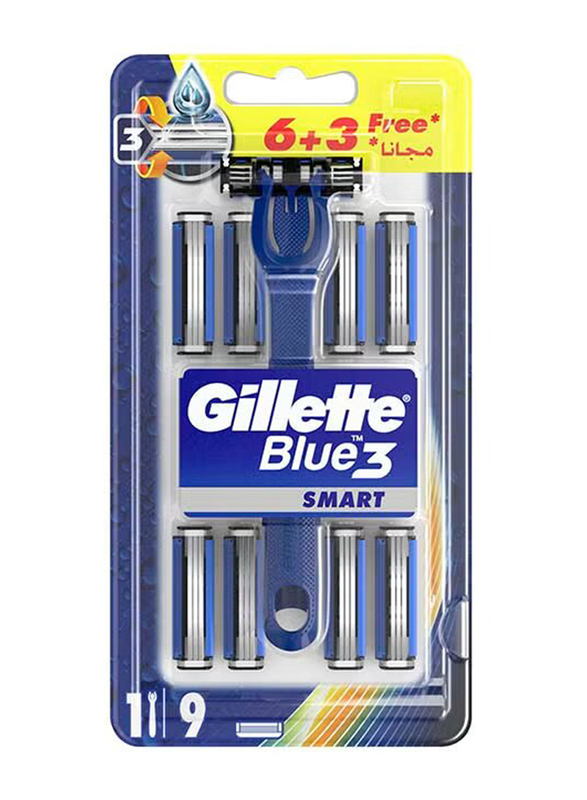 Gillette Blue 3 Razors with Smart Refill Cartridges, 9 Pieces