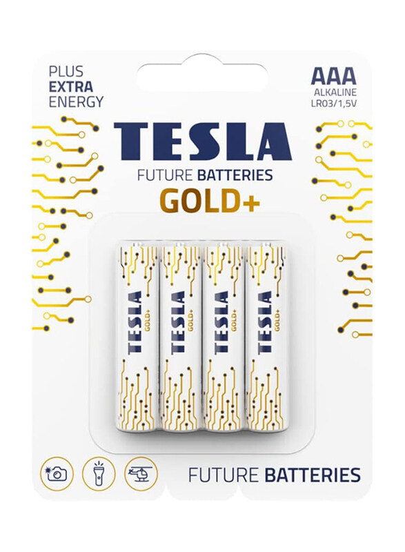 

Tesla Gold+ Alkaline AAA Battery, 4 Pieces, White
