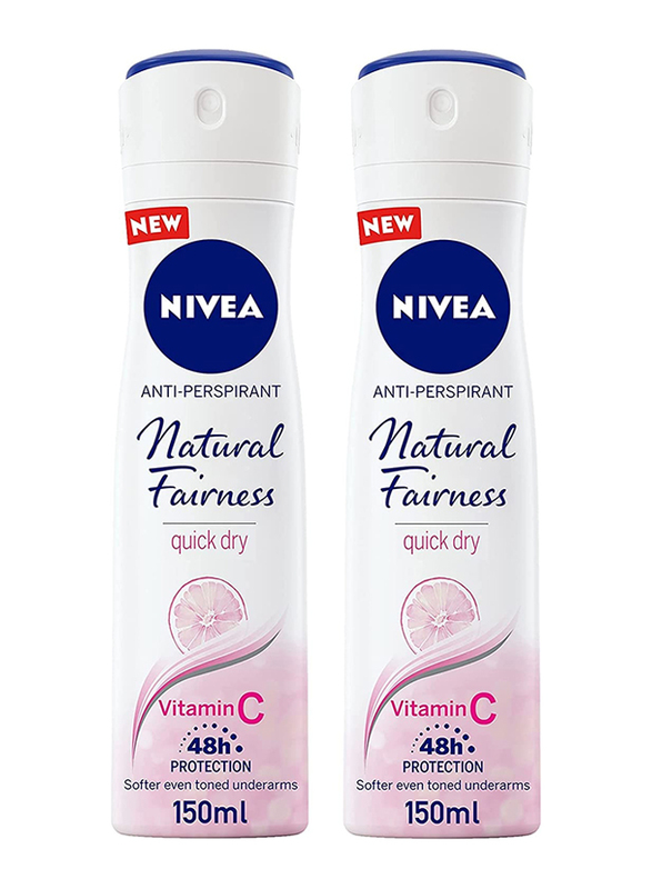 Nivea Natural Fairness Deodorant with Vitamin C, 150ml, 2 Pieces