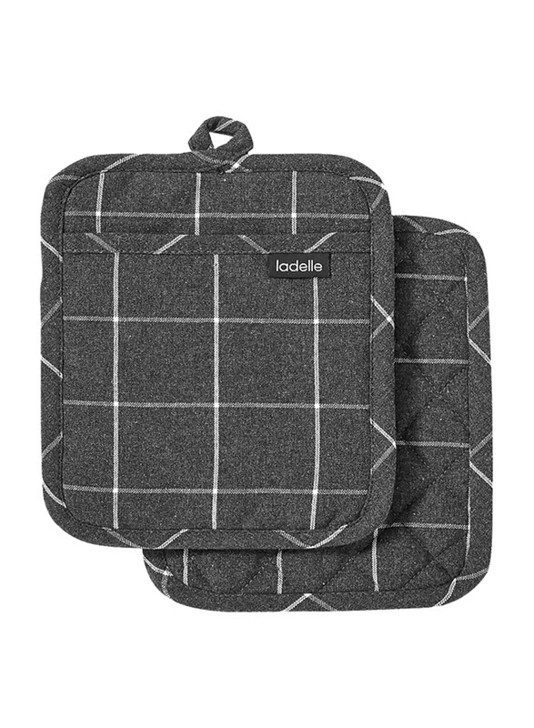 

Ladelle Eco Check Pot Holder, 2 Piece, Charcoal