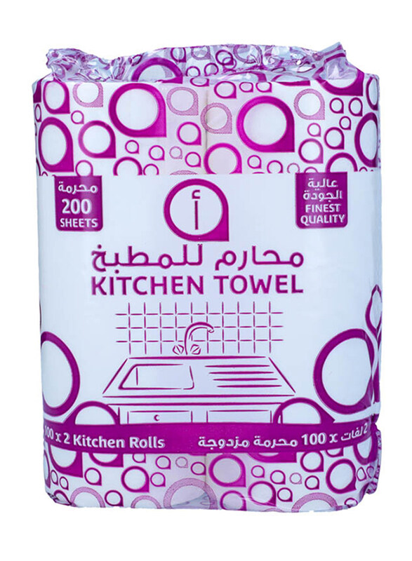 

Aswaaq Kitchen Towel Roll, 2 Rolls x 100 Sheets x 2Ply