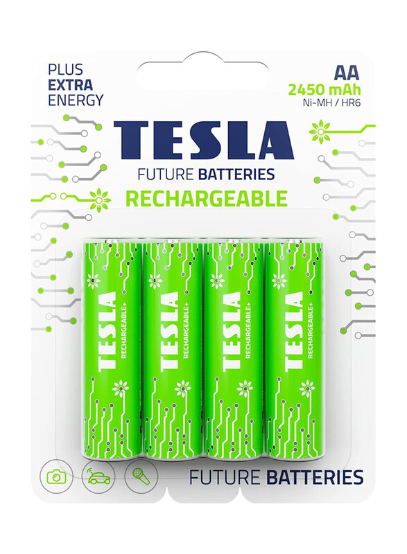 

Tesla Rechargeable 2450 mAh AA Battery, 4 Pieces, Green