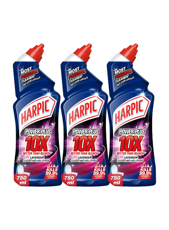 Harpic Lavender Power Plus 10X Most Powerful Toilet Cleaner, 3 x 750ml