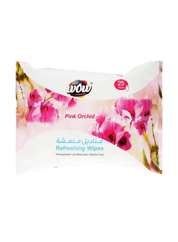 

Wow Refresh Antibacterial Pink Orchids Wipes, 25 Pieces