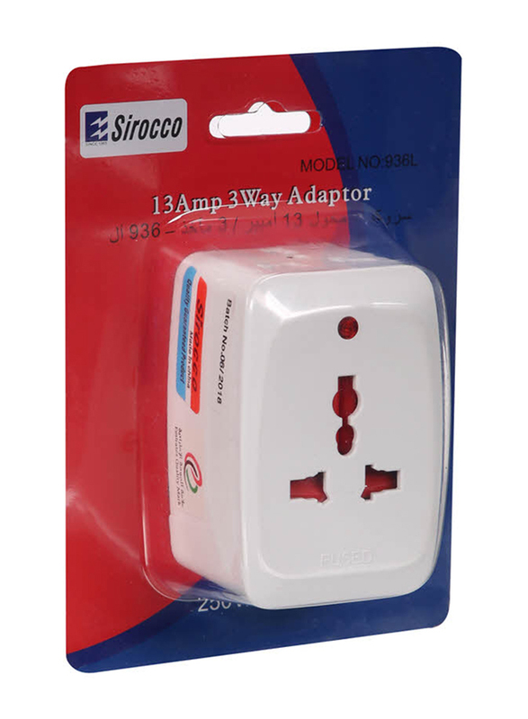 Sirocco 13 Amp 3W Adaptor, 936l, White