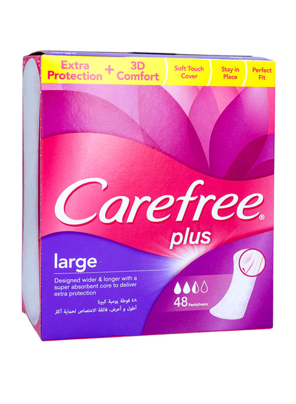 Carefree Plus Extra Protection & 3D Comfort Sanitary Pads, Large, 48 Pieces