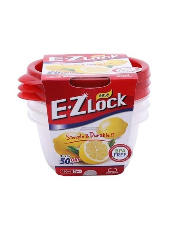 Lock & Lock Ezlock Round Container, 3 Piece, hle9204, Clear/Red