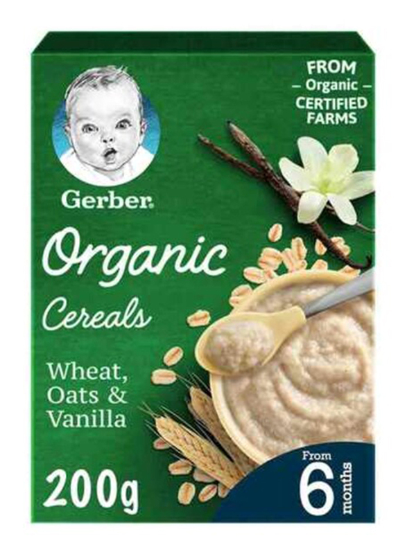 Gerber Organic Infant Cereals Wheat Oats and Vanilla, 200g